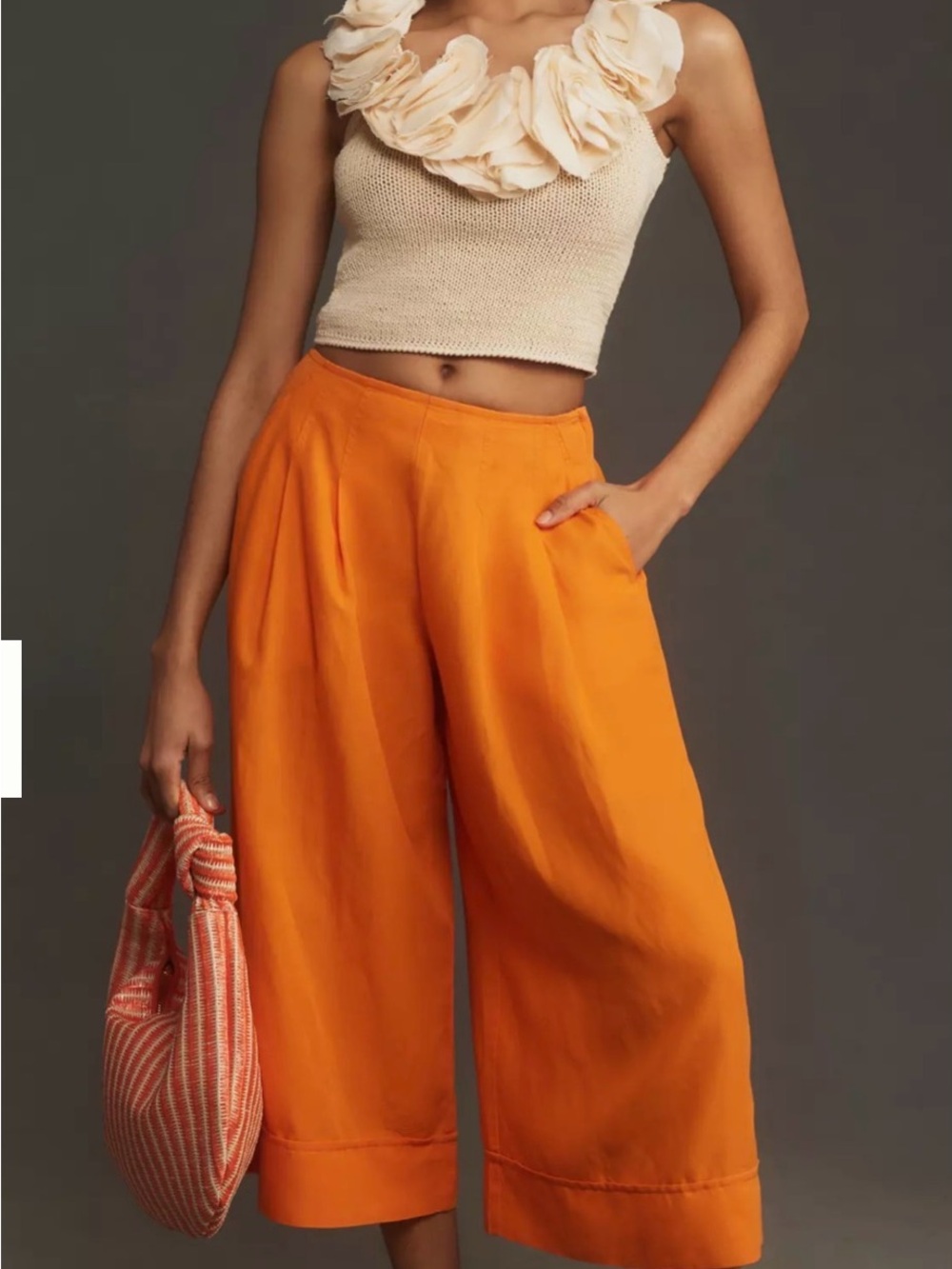 Maeve Wide-Leg Cropped Pants in Bright Orange